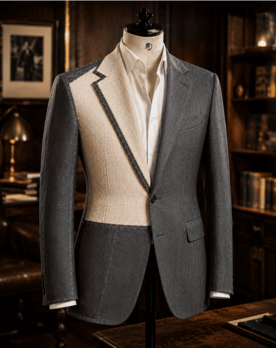 Silver bespoke suit illustration